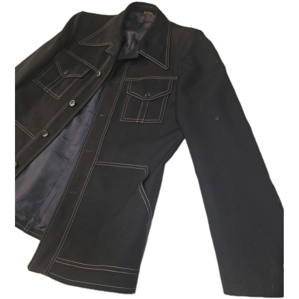 Geoffrey Beene Men's Black Jacket Contrast Stitching Button Closure Size LARGE - Picture 3 of 5